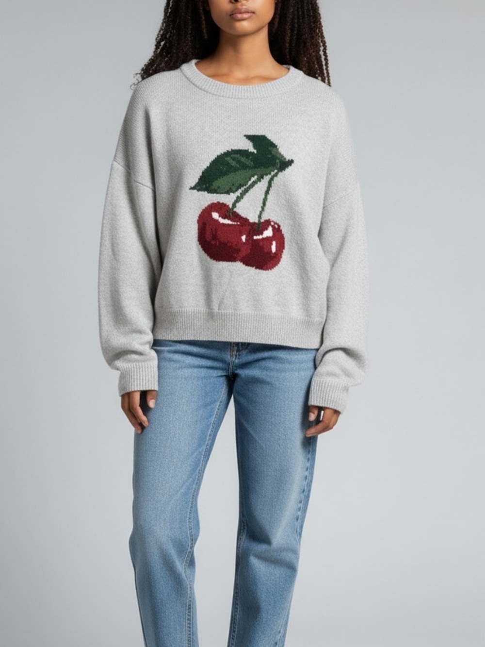 Abercrombie kids  Grey Cherry Intarsia Crewneck Sweater